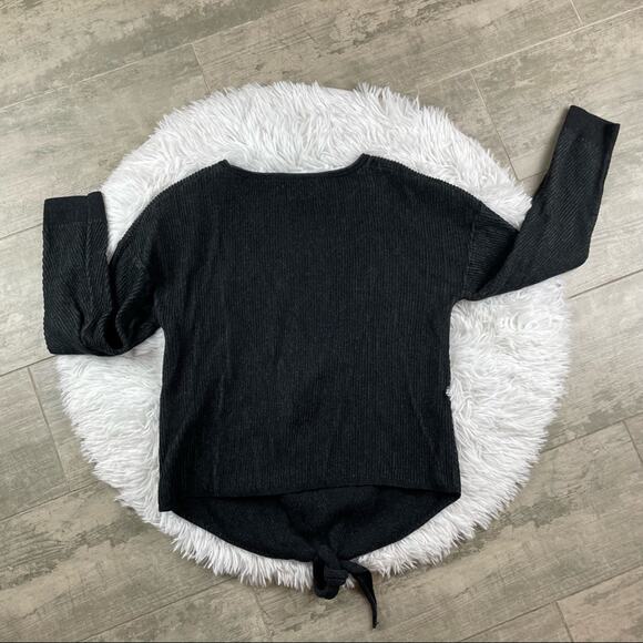 Lucky Brand Ribbed Front Knot Tie Sweater. Dark gray. Size medium. - Picture 9 of 9